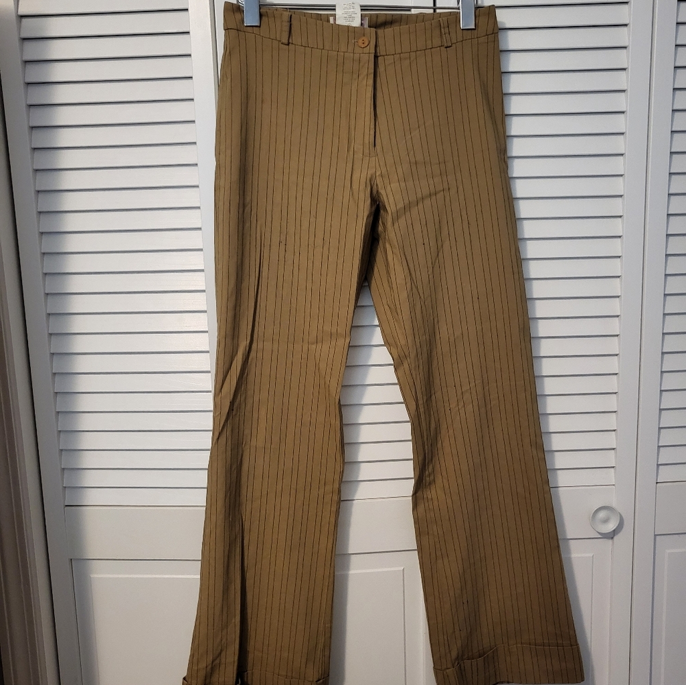 Khaki Pin-Striped Cuffed Slacks